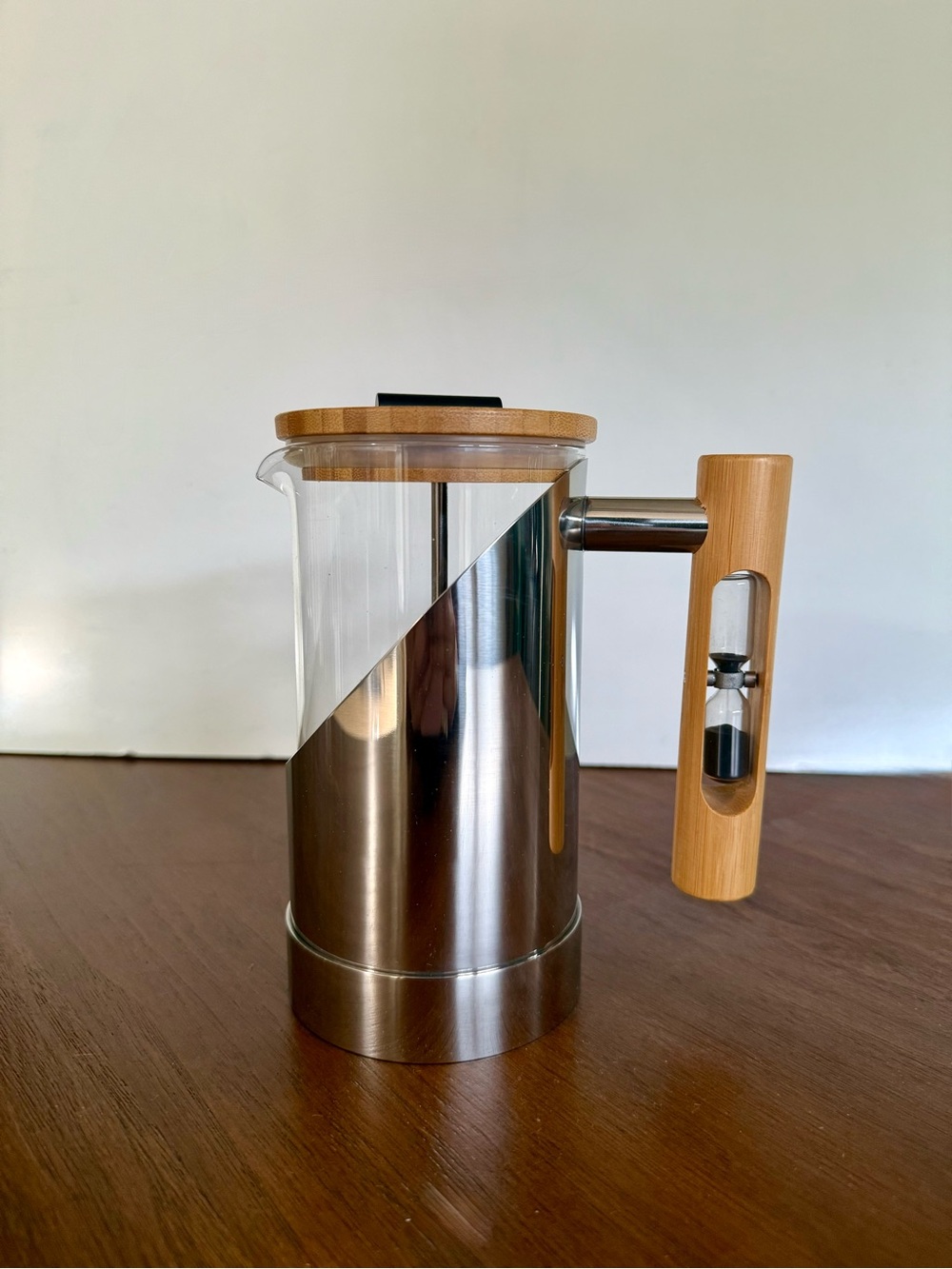 French Press Coffee Maker | HourGlass Timer (Silver Stainless Steel) NEW in box